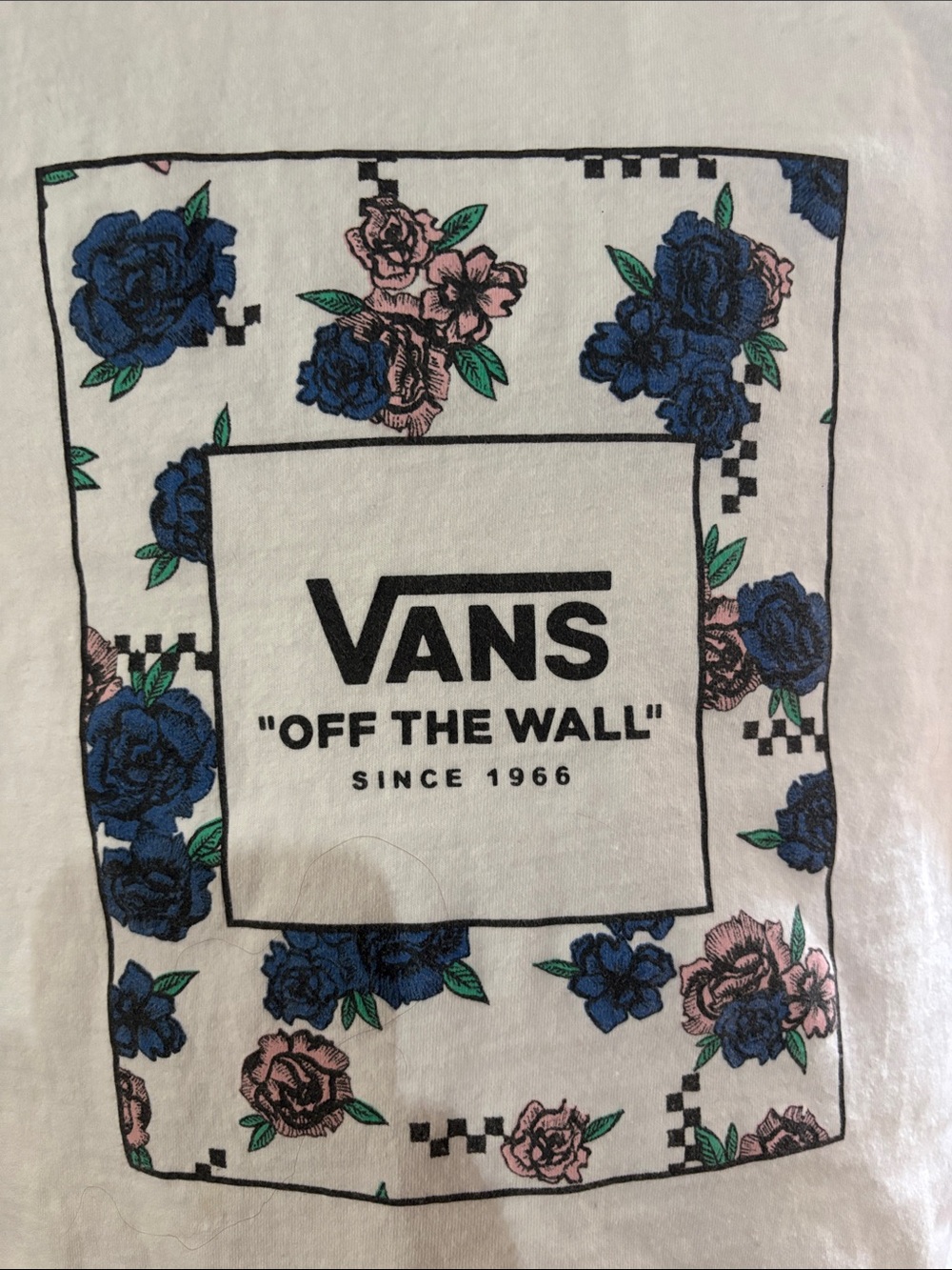 Vans White Short-Sleeve Tee with Blue & Pink Floral Print Size XL - Picture 2 of 4